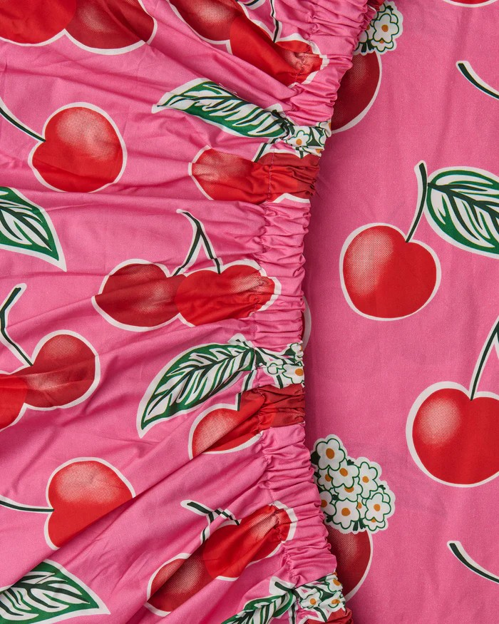 KIP & CO CHERRY BLOSSOM ORGANIC COTTON FITTED SHEET QUEEN