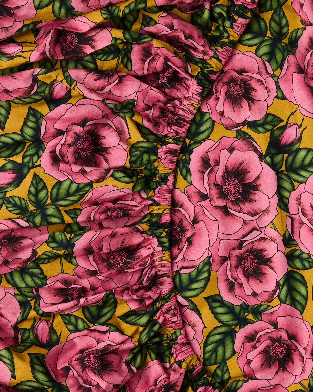 KIP & CO GOLDEN PEONY ORGANIC COTTON FITTED SHEET QUEEN