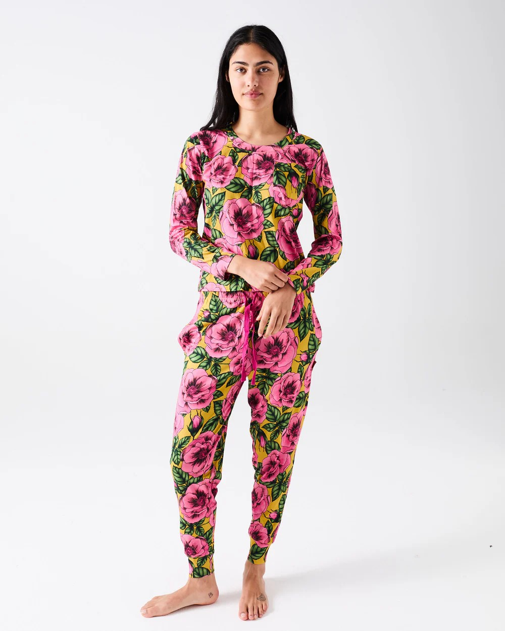 KIP & CO GOLDEN PEONY ADULT ORGANIC COTTON LONG SLEEVE SHIRT & PANT SET SIZE 12