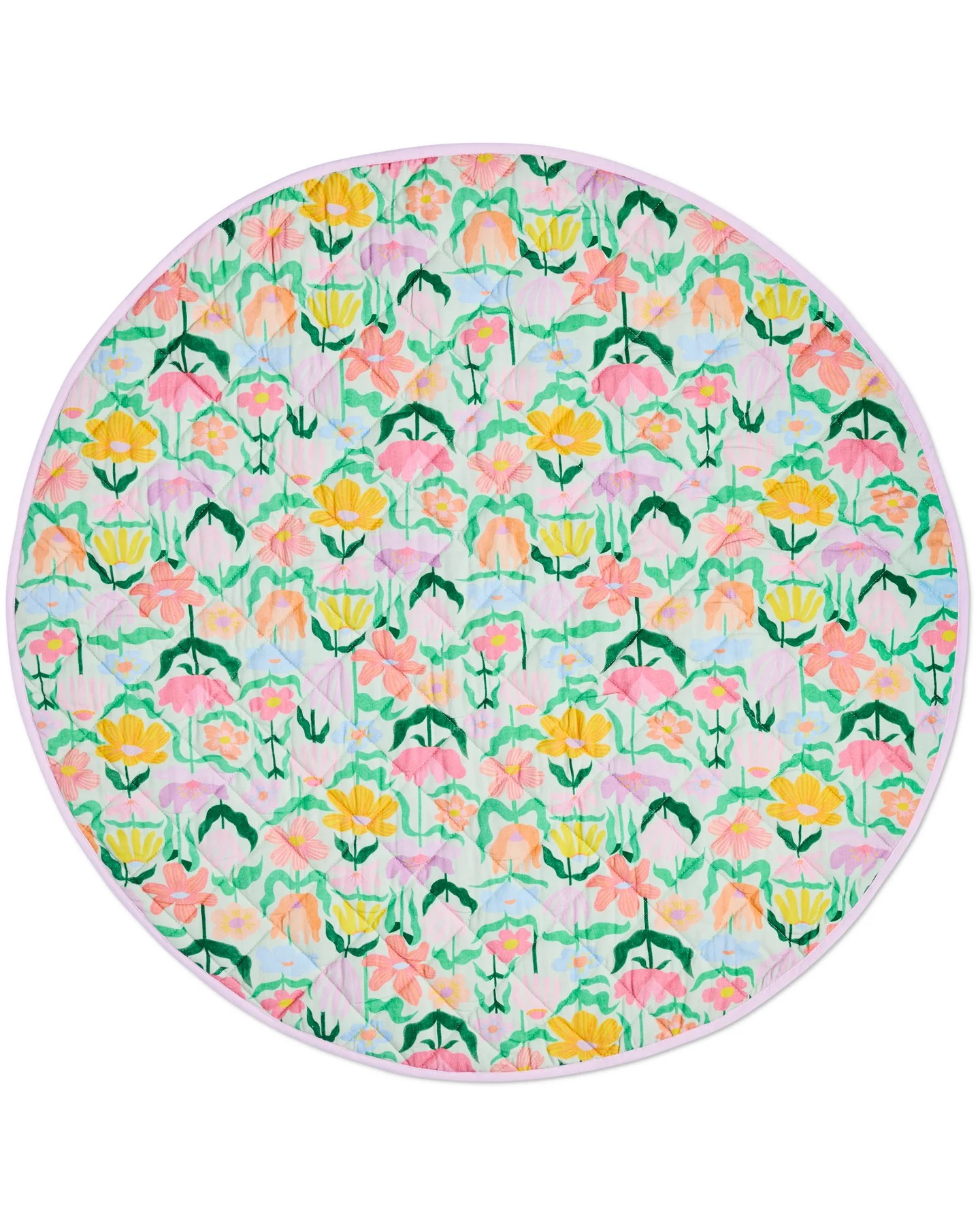 POPPING FLOWERS GREEN QUILTED BABY PLAY MAT 100% COTTON ONE SIZE