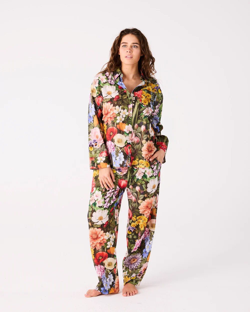 KIP & CO COTTAGE GARDEN EDEN ADULT ORGANIC COTTON LONG SLEEVE PYJAMA TOP & SLOUCH PANT SET SIZE 10