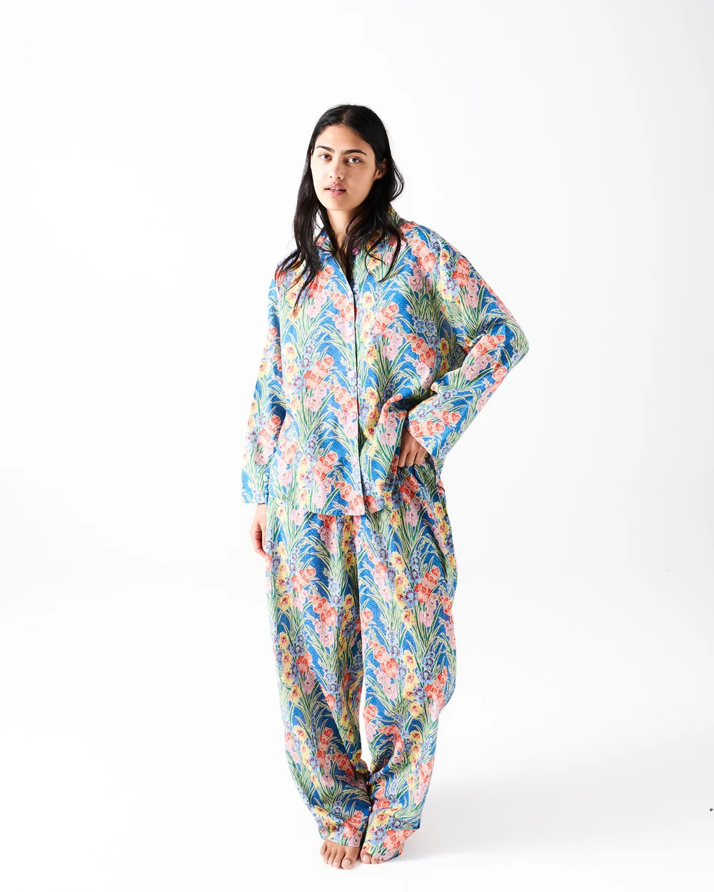 KIP & CO X ANNA SPIRO GLADIOLUS ADULT ORGANIC COTTON LONG SLEEVE SHIRT & PANT PYJAMA SET