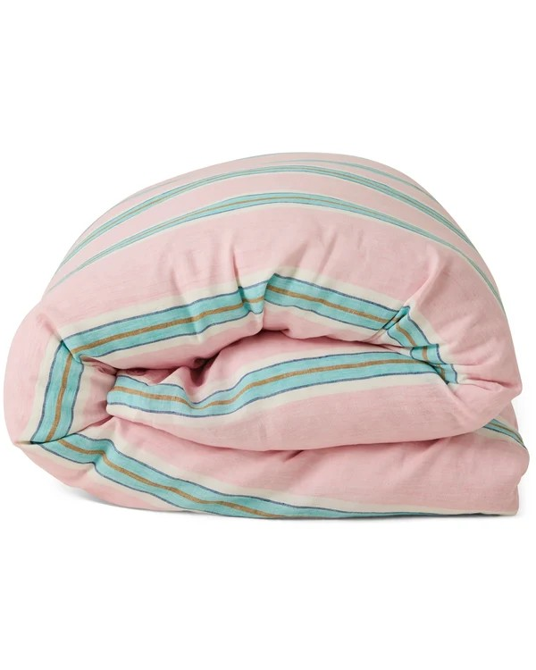 KIP & CO TICKLED PINK STRIPE LINEN QUILT COVER KING 