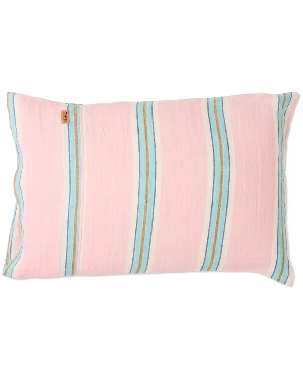 KIP & CO TICKLED PINK STRIPE LINEN PILLOWCASES 2P SET 