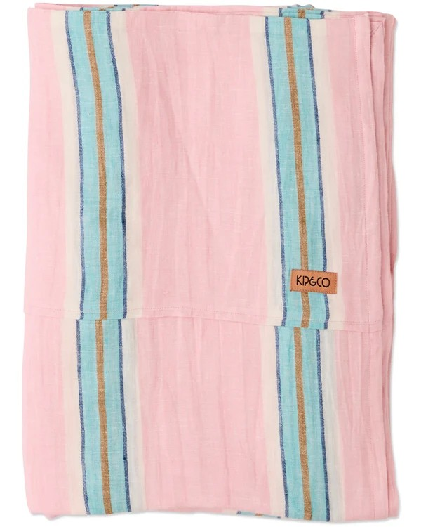 KIP & CO TICKLED PINK STRIPE LINEN FLAT SHEET QUEEN