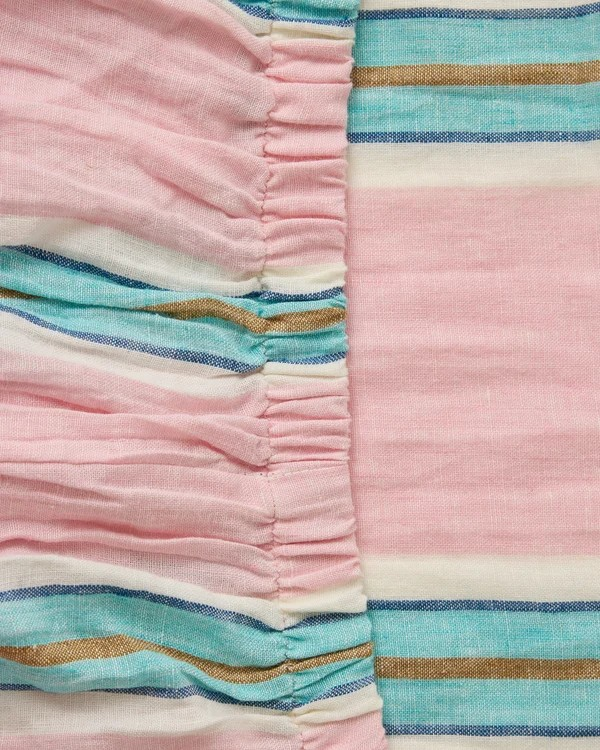 KIP & CO TICKLED PINK STRIPE LINEN FITTED SHEET KING