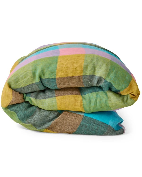 KIP & CO SORBET TARTAN LINEN QUILT COVER QUEEN