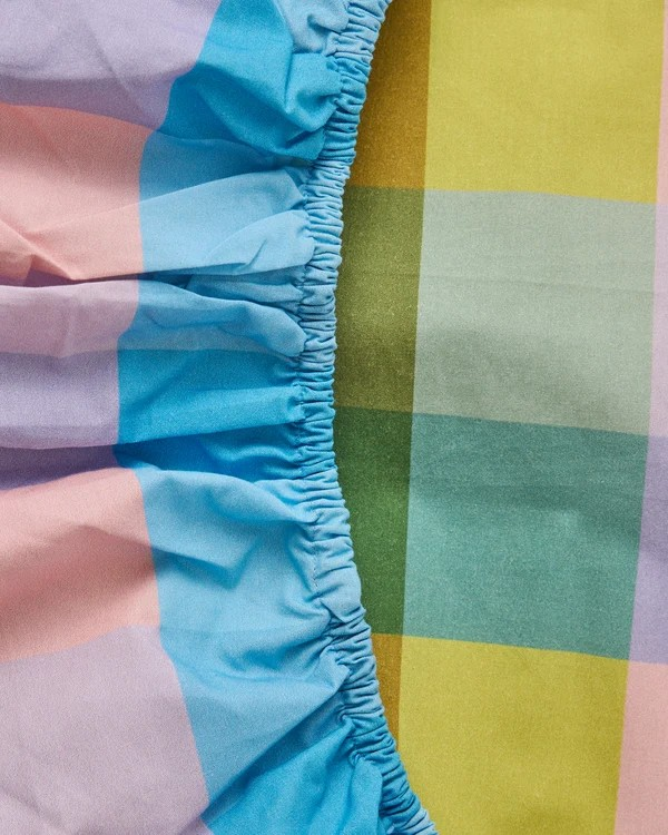 KIP & CO SORBET TARTAN LINEN FLAT SHEET KING 