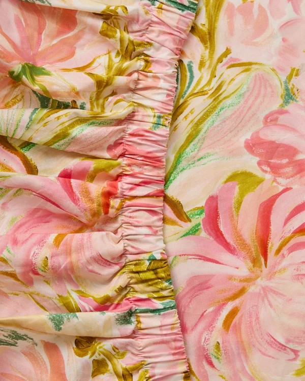KIP & CO  WARM FLORAL BREEZE ORGANIC COTTON FITTED SHEET QUEEN