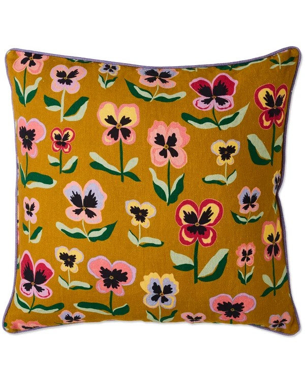 KIP & CO PRETTY PANSY GOLD UPHOLSTERY CUSHION ONE SIZE