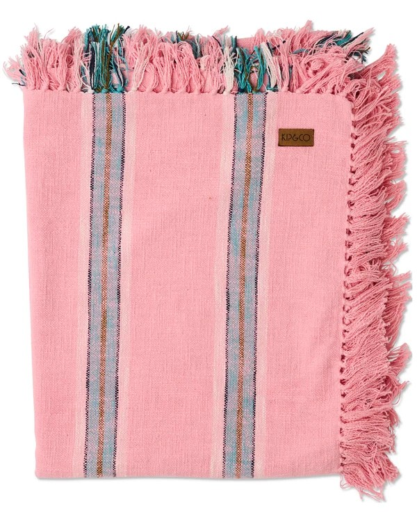 KIP & CO TICKLED PINK STRIPE WOVEN THROW 