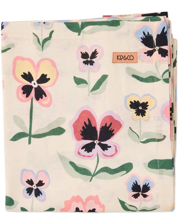 KIP & CO PRETTY PANSY TABLECLOTH LARGE RECTANGULAR 