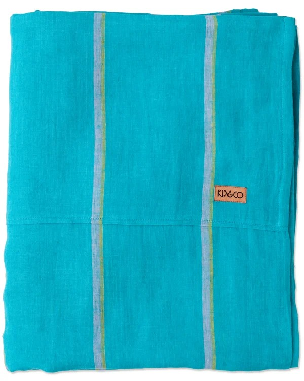 KIP & CO AEGEAN STRIPE LINEN FLAT SHEET QUEEN