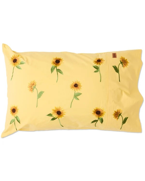 KIP & CO SUNFLOWER DELIGHT EMBROIDED COTTON PILLOWCASE 1 PIECE