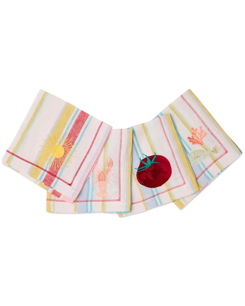 KIP & CO BELLILSSIMO STRIPE EMBROIDERED 4P NAPKIN SET ONE SIZE