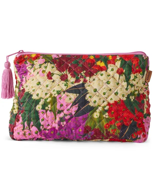 KIP & CO AUSTRALIAN BUSH BLOSSOM QUILTED COTTON TOILETRY PURSE ONE SIZE