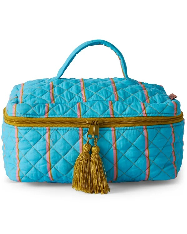 KIP & CO AEGEAN STRIPE QUILTED COTTON TOILETRY CASE ONE SIZE