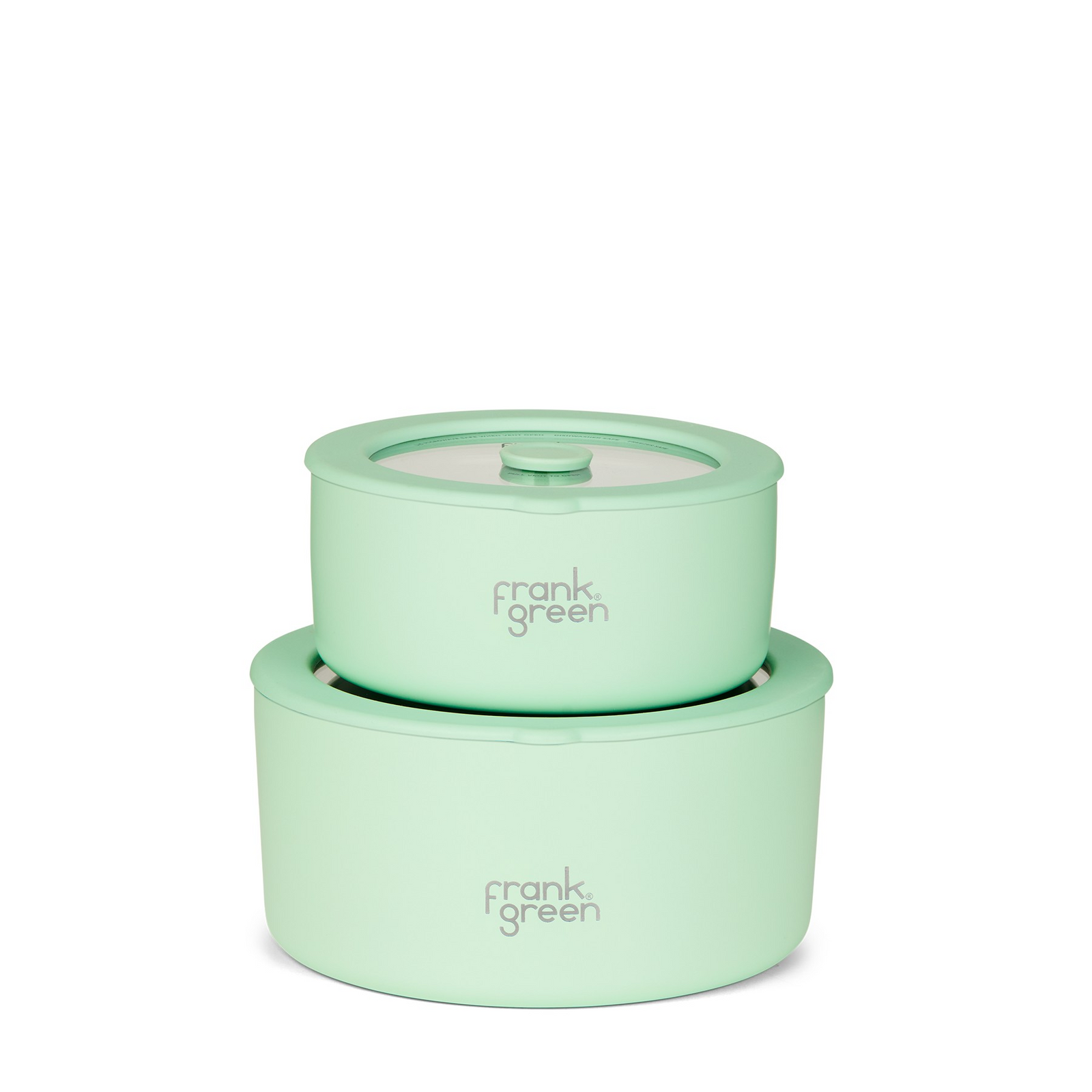 FRANK GREEN STAINLESS STEEL BOWLS WITH LIDS 2 PACK MINT GELATO 