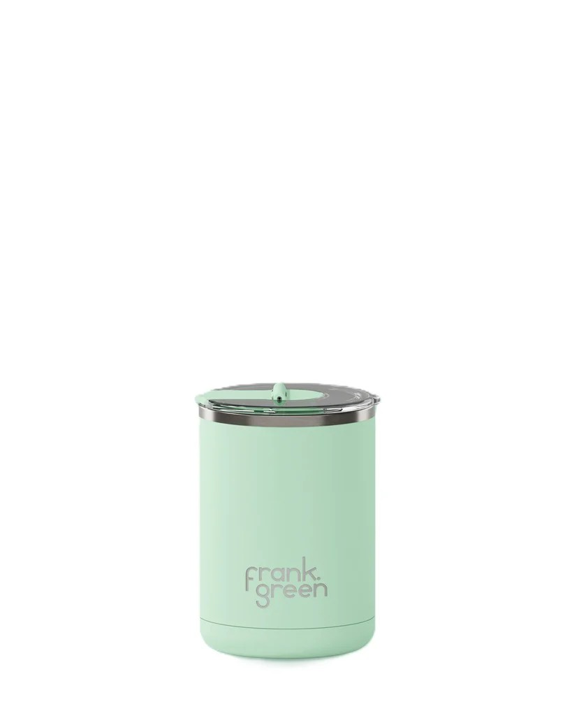 FRANK GREEN CERAMIC COFFEE CUP WITH HINGED LID GREEN