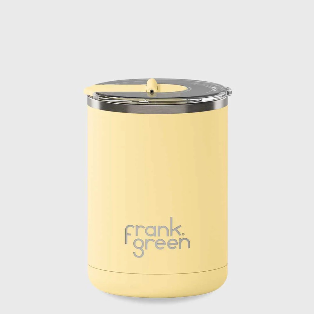 12OZ CERAMIC COFFEE CUP WITH HINGED LID BUTTERMILK