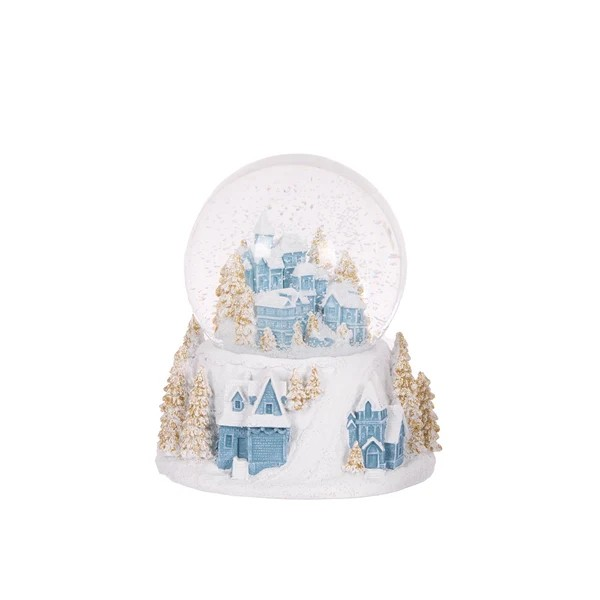 12CM MUSICAL BLUE AND WHITE VILLAGE SNOW GLOBE