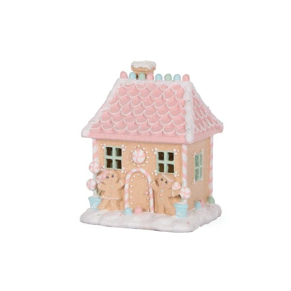 LED PIPED PASTEL GINGERBREAD COTTAGE 