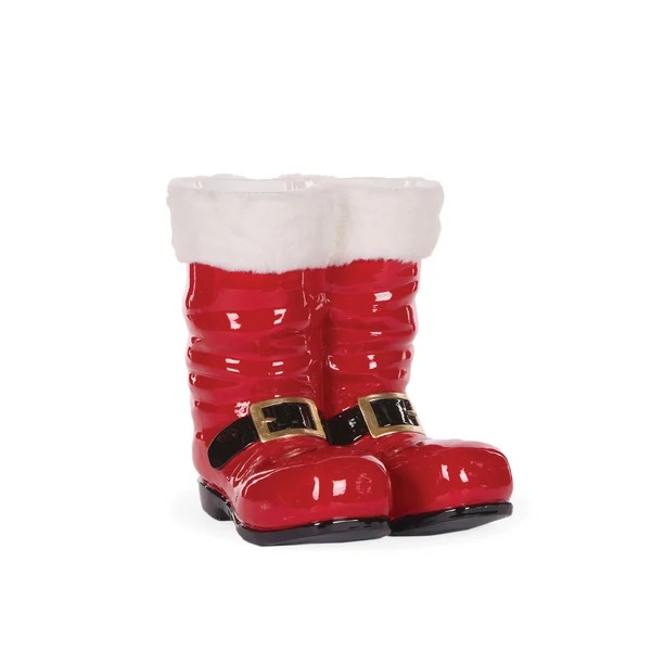 HOLLY AND IVY 24CM SANTA BOOT POT