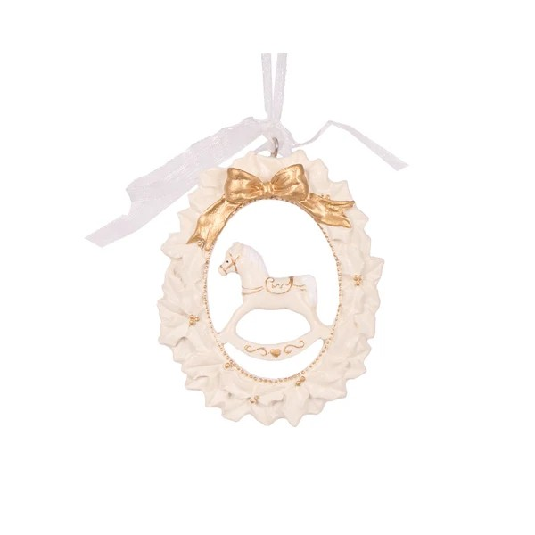 IVORY AND GOLD ROCKING HORSE ORNAMNT 