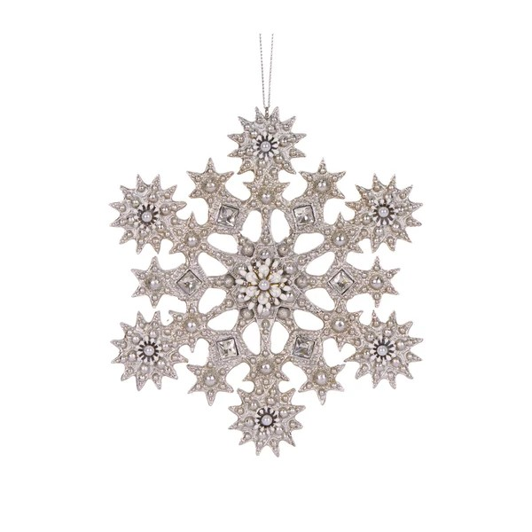 HOLLY AND IVY BEADED DECO SNOWFLAKE ORNAMENT 16.6CM