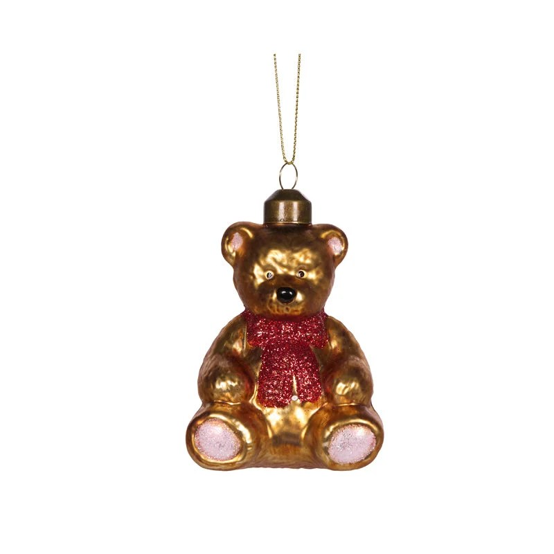HOLLY AND IVY RETRO BEAR WITH BOW ORNAMENT 