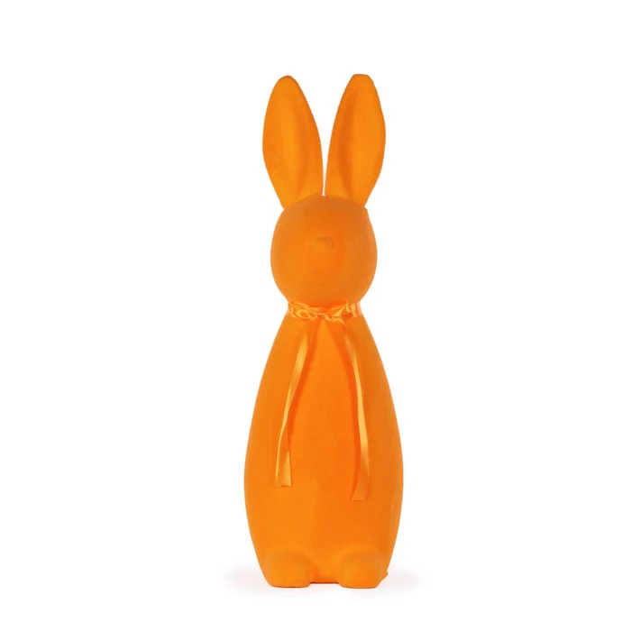 XL FLOCKED RABBIT WITH BOW TANGERINE