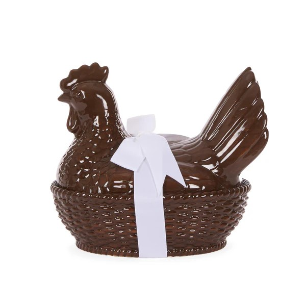 CERAMIC CHICKEN DISH WITH BOW EASTER