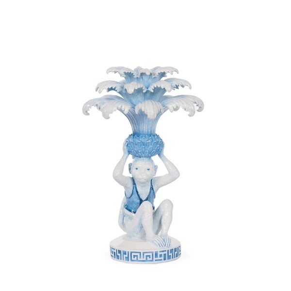 HOLLY AND IVY WHITE AND BLUE MONKEY CANDLE HOLDER