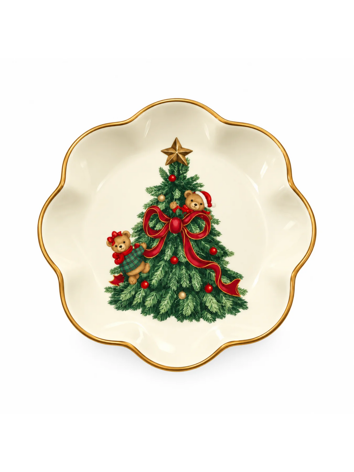 HOLLY AND IVY COZY TEDDY BEAR TREE DESSERT PLATE