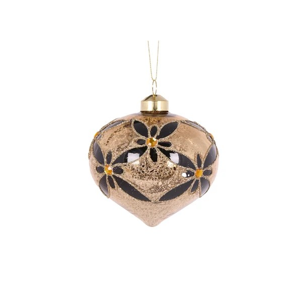 HOLLY AND IVY BLACK AND GOLD FLORAL ONION BAUBLE