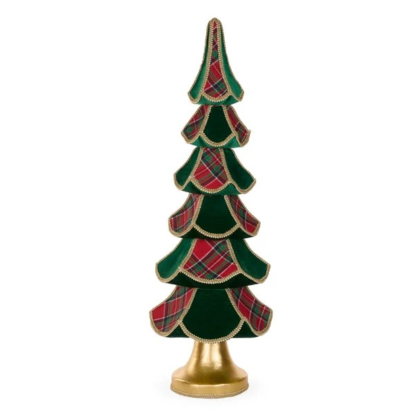 HOLLY AND IVY GREEN TARTAN LAYERED TREE 90CM