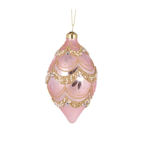 HOLLY AND IVY PINK EMBELLISHED SCALLOP DROP BAUBLE