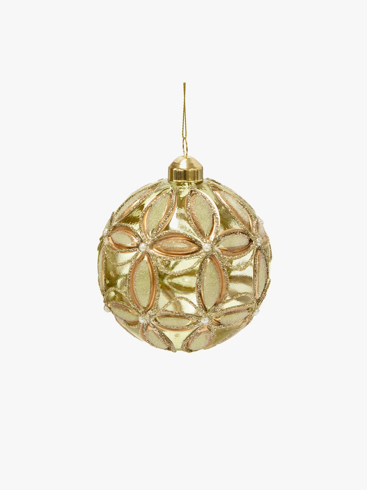 HOLLY & IVY SAGE EMBOSSED FLEUR BAUBLE 