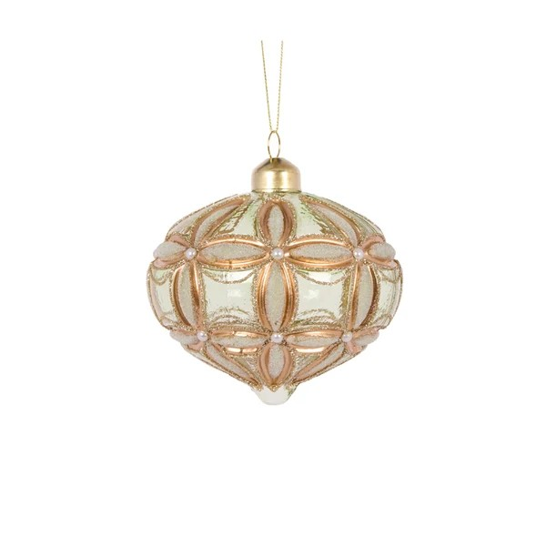 HOLLY AND IVY SAGE EMBOSSED FLEUR ONION BAUBLE