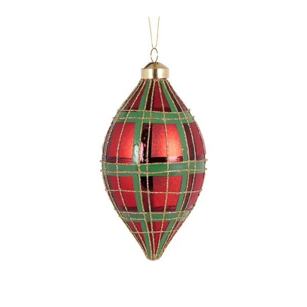 HOLLY AND IVY TRADITIONAL TARTAN DROP BAUBLE 